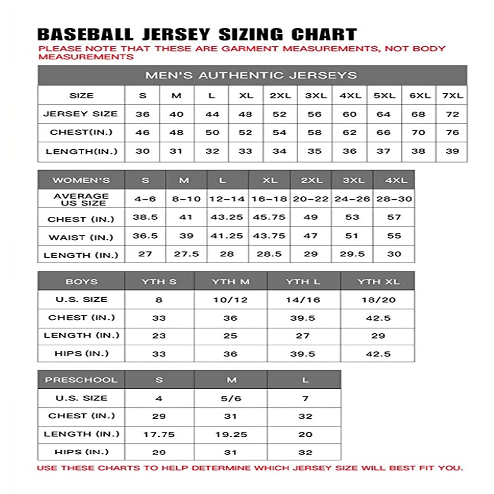 MLB Jersey Size Chart